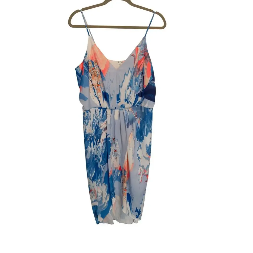 Chelsea28 Wrap Watercolor Artsy Art to Wear Spaghetti Strap Dress Women's SZ 14 - Picture 2 of 9